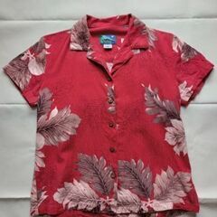 Hawaiian Moon 赤系植物柄アロハシャツ 半袖 XSサイズ