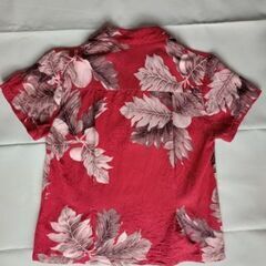 Hawaiian Moon 赤系植物柄アロハシャツ 半袖 XSサイズの画像