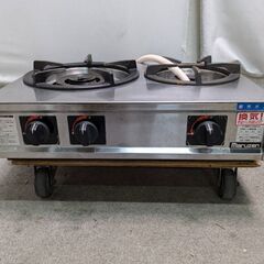 ☆中古￥15,800！MARUZEN　2口ガステーブルコンロ　家電　都市ガス　厨房用　M-212C型　幅59㎝ｘ奥行45㎝ｘ高さ21㎝　【BI137】