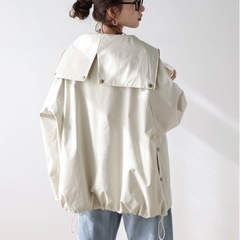 美品　ベージュ フード付きオーバーサイズジャケット　ハイスタンドマウンテンパーカーの画像