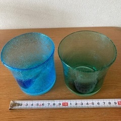 【新品・未使用品】☆琉球グラス☆ペア☆水色＆緑☆泡盛☆焼酎☆冷たい飲み物に☆おしゃれ☆の画像