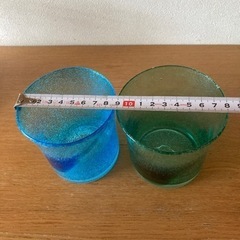 【新品・未使用品】☆琉球グラス☆ペア☆水色＆緑☆泡盛☆焼酎☆冷たい飲み物に☆おしゃれ☆の画像