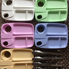 ワンハンドトレー ドリンクホルダー付き　5色20枚セット　おまけトング4点付の画像