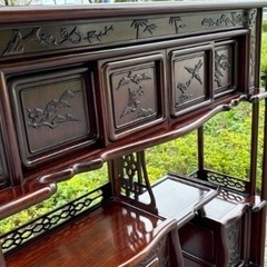 ◎最終大幅お値下げしました‼️ 【断捨離中】 早い者勝ち‼️紫檀 唐木 茶棚 無垢材 天然木 飾り棚 茶箪笥 透かし彫り サイドボード 違い棚 木彫 置水屋 唐物 煎茶道具 古民具 収納 シタンの画像