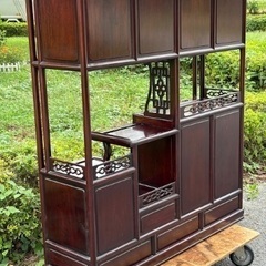 ◎最終大幅お値下げしました‼️ 【断捨離中】 早い者勝ち‼️紫檀 唐木 茶棚 無垢材 天然木 飾り棚 茶箪笥 透かし彫り サイドボード 違い棚 木彫 置水屋 唐物 煎茶道具 古民具 収納 シタンの画像