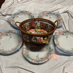 昭和レトロ　倉庫整理 バスケット付き　お皿　5枚セット　未使用　箱入りの画像