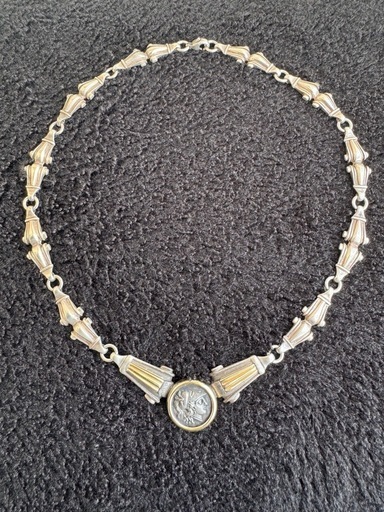 2000年前の銀貨ギリシア王国アテナと金銀ネックレス