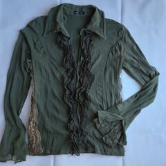 Aqua Lip 深緑のドレッシーなシャツ 長袖 Mサイズくらい 
