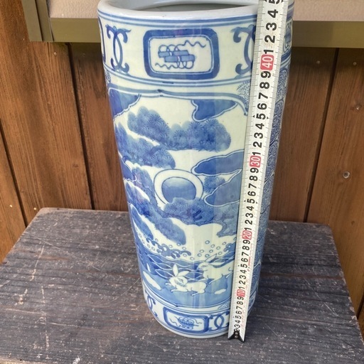 傘立て　和風　陶磁器　染め付け　うさぎ　