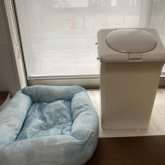 猫砂、猫クッション、猫餌入れ、猫ゴミ箱の画像