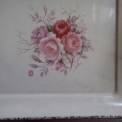 昭和レトロ　花柄ステンレストレイの画像