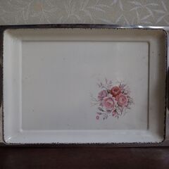 昭和レトロ　花柄ステンレストレイの画像