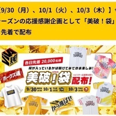 10月1日　福岡ソフトバンクホークス　対　オリックス戦　S指定席　