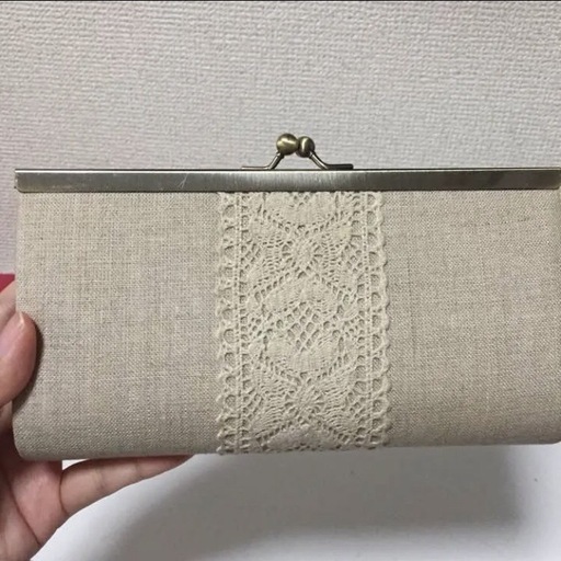 あやの小路 がま口 長財布 復刻型 マチあり　リネン　限定　廃盤