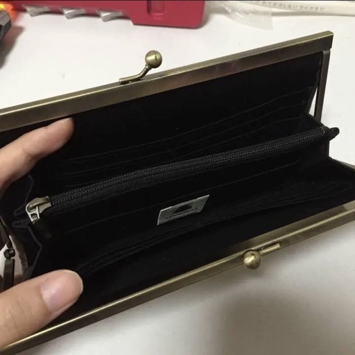 あやの小路 がま口 長財布 復刻型 マチあり　リネン　限定　廃盤