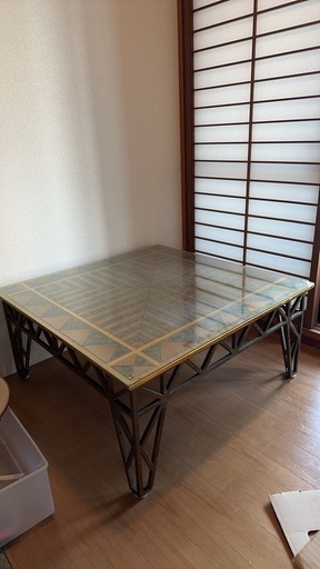 輸入家具 ローテーブル ガラス天板 金属製