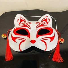 新品お面　1個140円残り21個猫の半面鈴付き赤