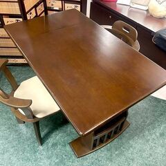 伸縮式2人掛け食卓テーブルセット ダークブラウン 回転椅子 W90-120×H70×D75cm 札幌 東区 店頭引き取り歓迎