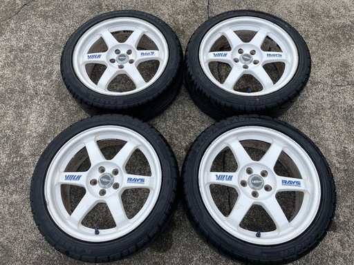 RAYS TE37 ホワイト　215 45 17 PCD100 5穴　7.5J オフセット48 インプレッサ　プリウス等に　KENDA KAISER バリ山　22年製　夏タイヤ