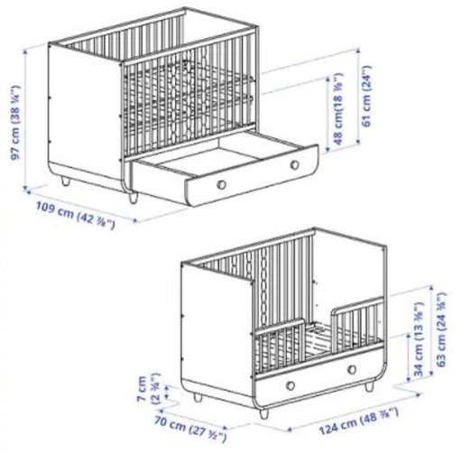 IKEA ミルラ ベビーベッド マットレス ブルー 引き出し付き (2児