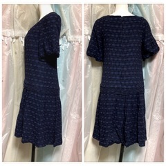 ꒰cacharel꒱日本製 半袖 ワンピース 紺色の画像