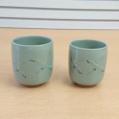 【中古品】【長期保管品】 青磁　夫婦湯呑み