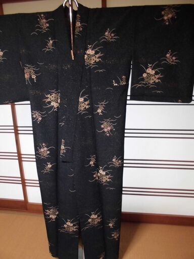 単衣着物　小紋（藍色に花柄）