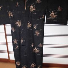 単衣着物　小紋（藍色に花柄）