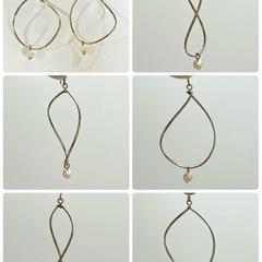 パール付きツイストフープピアス　ウェーブリングピアス