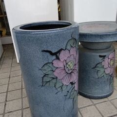中村陶器　牡丹絵付　傘立て　信楽焼　チェア　ガーデニング　玄関