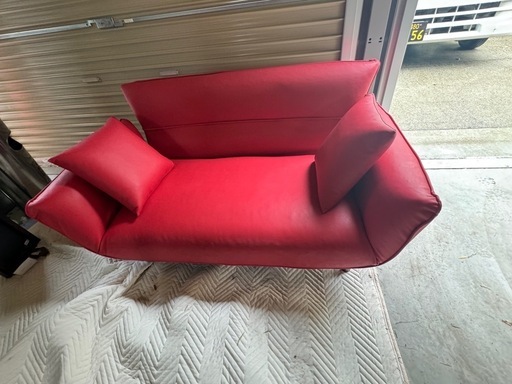 【リサイクルサービス八光】幅160㎝　合皮レッド　ソファベッド