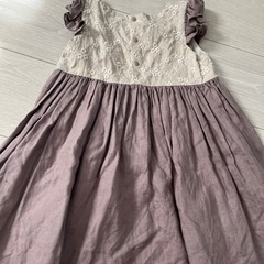 ワンピース 90サイズ ベージュと紫 ハンドメイドワンピースの画像