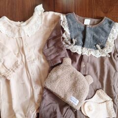 バースデイ 50-60サイズ ベビー服と小物いろいろ Cottoli くま帽 ロンパース 2WAYオールの画像