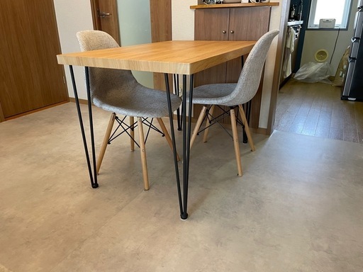 【美品】ダイニング3点セット_ナチュラル✖️グレー