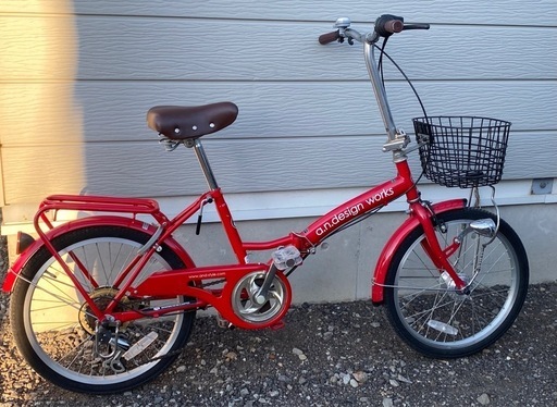 折りたたみ自転車 20インチ 赤 6段変速 a.n.design works カギ ライト カゴ付き 札幌市東区中沼町