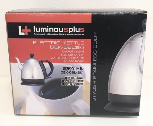 【未使用品】ELECTRIC KETTLE DEK-06L BK 電気ケトル 電気ポット キッチン家電 ステンレス 0.8L