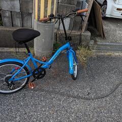 折りたたみ自転車、青、美品
