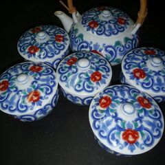 急須＆茶碗×5客　銘読み取れず　新品未使用の画像