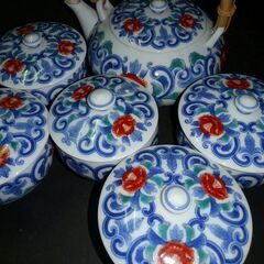 急須＆茶碗×5客　銘読み取れず　新品未使用の画像