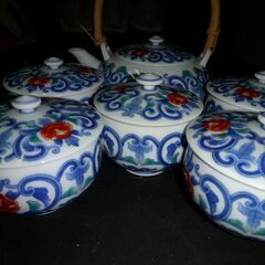 急須＆茶碗×5客　銘読み取れず　新品未使用の画像