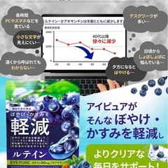 【ぼやけ・かすみを軽減！】機能性表示食品 アイピュア ルテイン ゼアキサンチン サプリメント 30日分 紫外線 ブルーライト 光刺激から目を保護 8種のベリー成分配合 国内製造 悩み解決ラボの画像