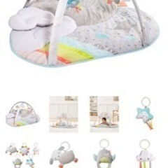 ベビー用品　0歳から使えるプレイマット　おもちゃのガーランドつきの画像