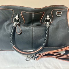 ＜美品♪＞Folli Follie フォリフォリ 2way ハンドバッグ トートバッグ・黒×オレンジ ・専用袋付・PAYPAY払い可の画像
