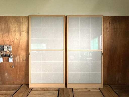 引違い障子戸　2枚セット　レトロな和風建具　ガラス入り　アルミ製