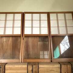 引違い雪見障子戸　7枚セット　レトロな和風建具　ガラス入り　木製の画像