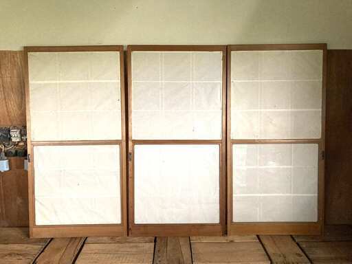 引違い雪見障子戸　7枚セット　レトロな和風建具　ガラス入り　木製