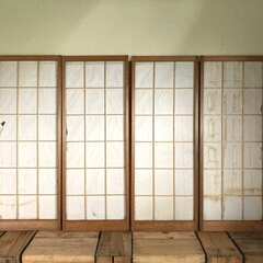 障子窓　2枚セット　レトロな和風建具　はめ殺しタイプ　木製の画像