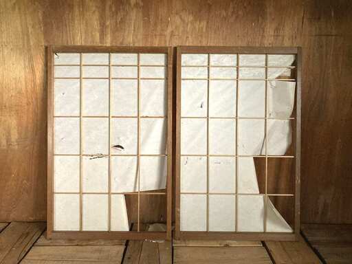障子窓　2枚セット　レトロな和風建具　はめ殺しタイプ　木製
