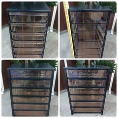 ★［八4774］steel  wood  書類棚　収納ケース   6段　外形寸法　幅325㎜  奥行430㎜  高さ620㎜  引き出し内側寸法  290X395㎜   高さ85㎜ の画像