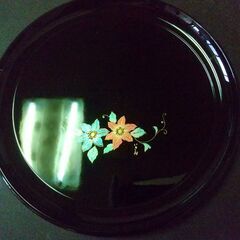 芸術漆器　黒盆　花模様　漆塗り　箱あり